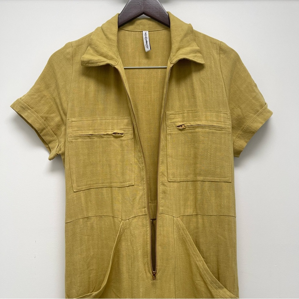 Rachel Pally Rocco Linen Short Sleeve Cropped Mustard Jumpsuit Size Small - Picture 6 of 13